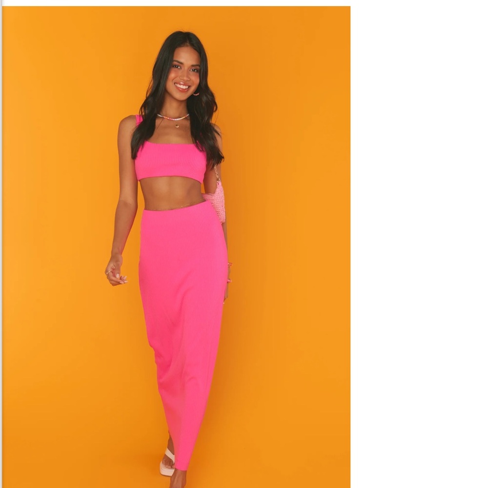 Show Me Your MuMu Hot Pink Ribbed Crop Top & Maxi Skirt Set